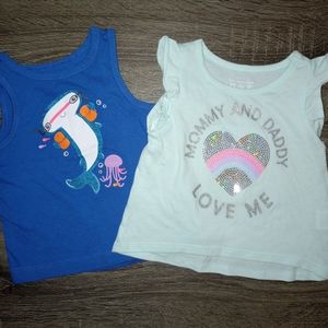 Lot of 2 T-Shirts Baby Girl Sleeveless Mixed Brands Size 9-12 months